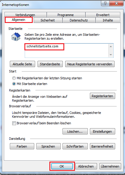 Startseite festlegen im Internet Explorer